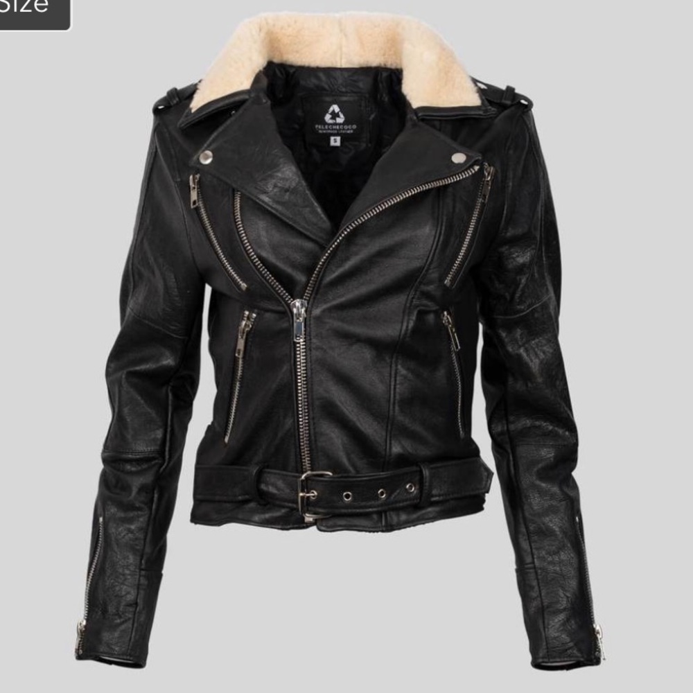Shearling Leather Jacket Black; Urban Outfitted x